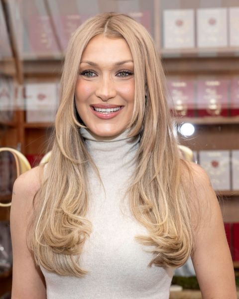 bella hadid with long layers  fall hair trends 2025